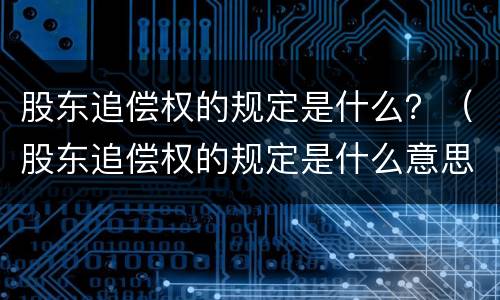 股东追偿权的规定是什么？（股东追偿权的规定是什么意思）