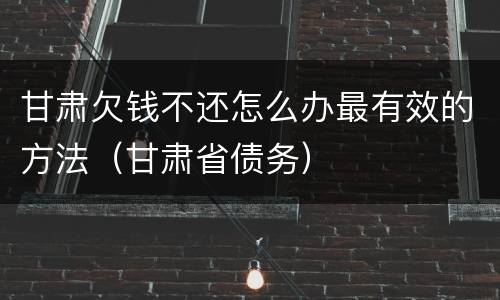 甘肃欠钱不还怎么办最有效的方法(甘肃省债务)