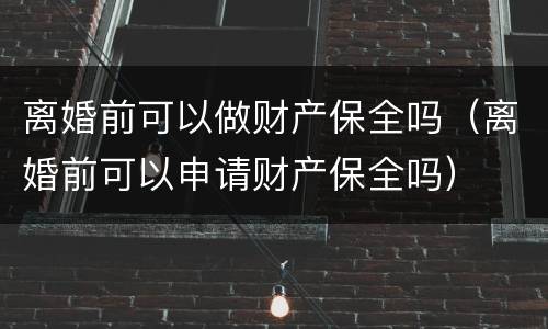 离婚前可以做财产保全吗（离婚前可以申请财产保全吗）