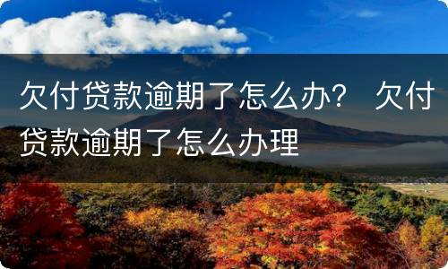 欠付贷款逾期了怎么办？ 欠付贷款逾期了怎么办理
