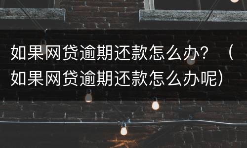 如果网贷逾期还款怎么办？（如果网贷逾期还款怎么办呢）