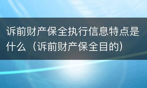 诉前财产保全执行信息特点是什么（诉前财产保全目的）