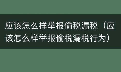应该怎么样举报偷税漏税（应该怎么样举报偷税漏税行为）