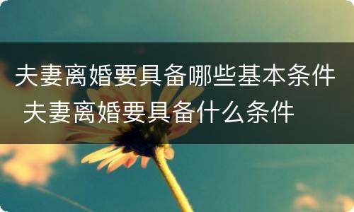 夫妻离婚要具备哪些基本条件 夫妻离婚要具备什么条件