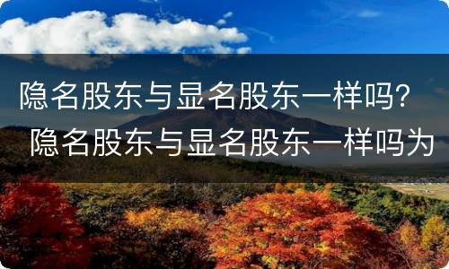 隐名股东与显名股东一样吗？ 隐名股东与显名股东一样吗为什么