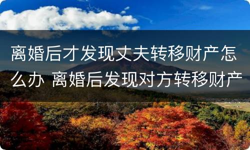 离婚后才发现丈夫转移财产怎么办 离婚后发现对方转移财产怎么办