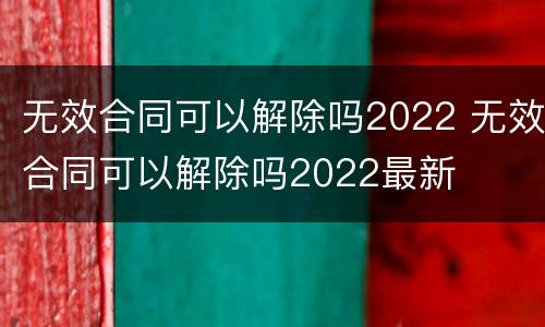 无效合同可以解除吗2022 无效合同可以解除吗2022最新