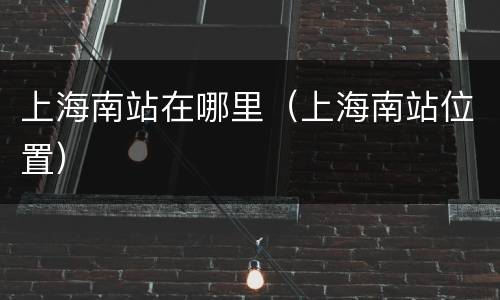 上海南站在哪里（上海南站位置）