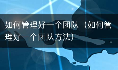 如何管理好一个团队（如何管理好一个团队方法）