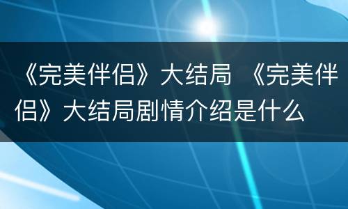 《完美伴侣》大结局 《完美伴侣》大结局剧情介绍是什么