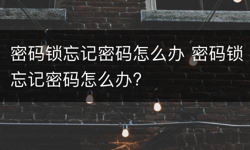 密码锁忘记密码怎么办 密码锁忘记密码怎么办?