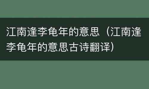 江南逢李龟年的意思（江南逢李龟年的意思古诗翻译）