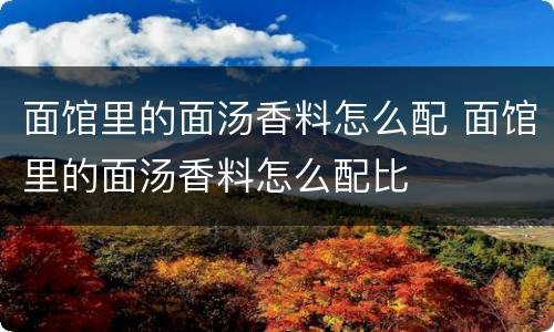 面馆里的面汤香料怎么配 面馆里的面汤香料怎么配比