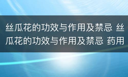 丝瓜花的功效与作用及禁忌 丝瓜花的功效与作用及禁忌 药用价值