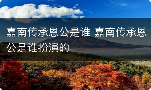 嘉南传承恩公是谁 嘉南传承恩公是谁扮演的