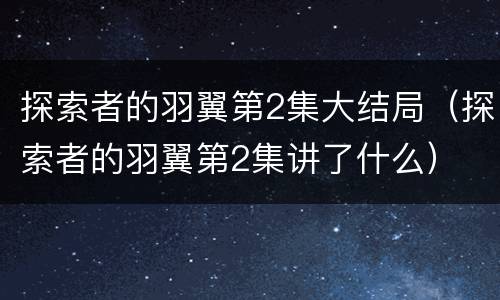 探索者的羽翼第2集大结局（探索者的羽翼第2集讲了什么）