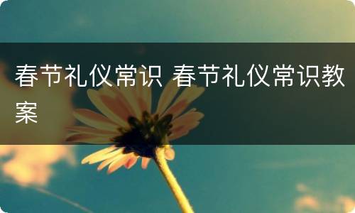 春节礼仪常识 春节礼仪常识教案