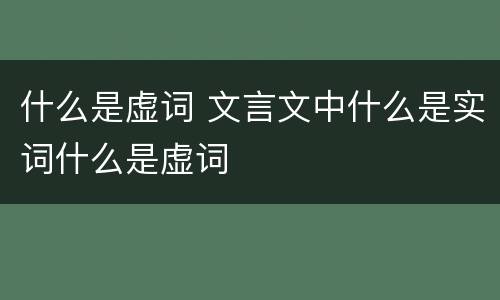 什么是虚词 文言文中什么是实词什么是虚词
