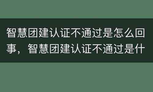 智慧团建认证不通过是怎么回事，智慧团建认证不通过是什么原因
