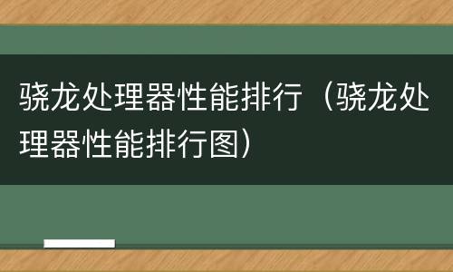 骁龙处理器性能排行（骁龙处理器性能排行图）