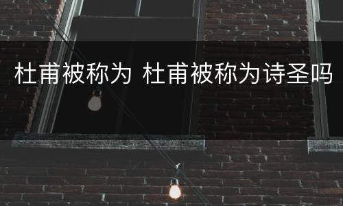 杜甫被称为 杜甫被称为诗圣吗