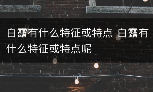 白露有什么特征或特点 白露有什么特征或特点呢
