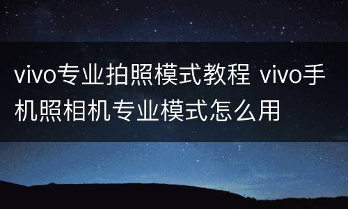 vivo专业拍照模式教程 vivo手机照相机专业模式怎么用