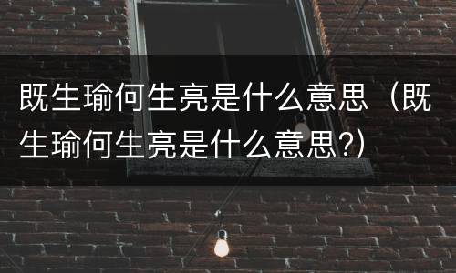 既生瑜何生亮是什么意思（既生瑜何生亮是什么意思?）