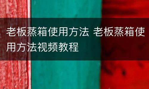 老板蒸箱使用方法 老板蒸箱使用方法视频教程