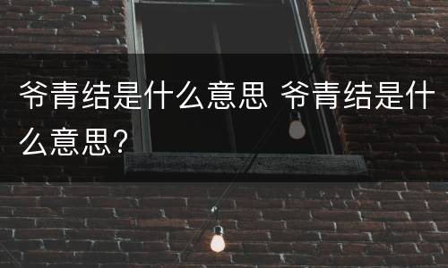 爷青结是什么意思 爷青结是什么意思?