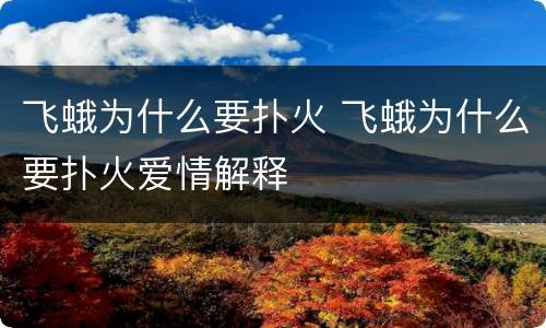 飞蛾为什么要扑火 飞蛾为什么要扑火爱情解释