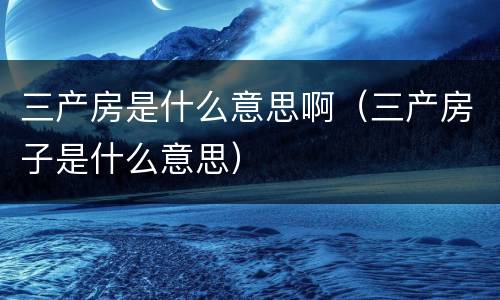 三产房是什么意思啊（三产房子是什么意思）