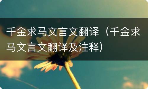 千金求马文言文翻译（千金求马文言文翻译及注释）