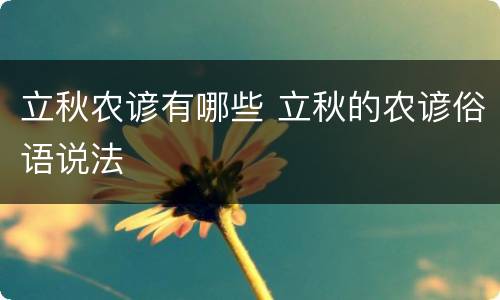 立秋农谚有哪些 立秋的农谚俗语说法