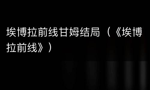 埃博拉前线甘姆结局（《埃博拉前线》）