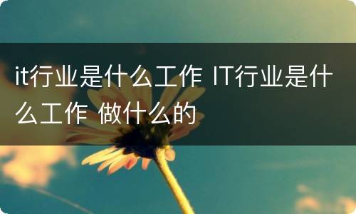 it行业是什么工作 IT行业是什么工作 做什么的