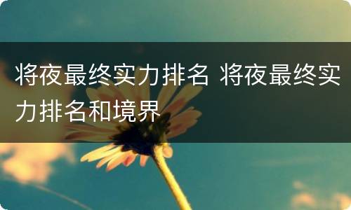 将夜最终实力排名 将夜最终实力排名和境界
