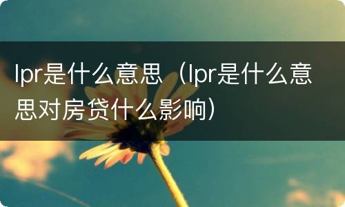 lpr是什么意思（lpr是什么意思对房贷什么影响）