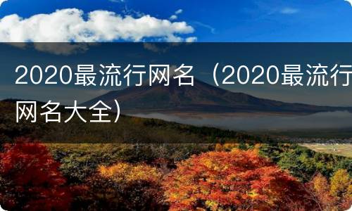 2020最流行网名（2020最流行网名大全）