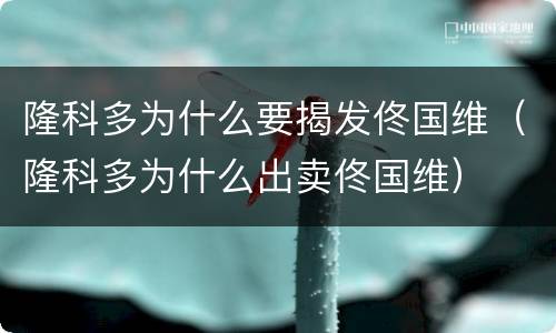 隆科多为什么要揭发佟国维（隆科多为什么出卖佟国维）