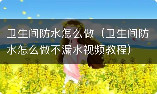 卫生间防水怎么做（卫生间防水怎么做不漏水视频教程）