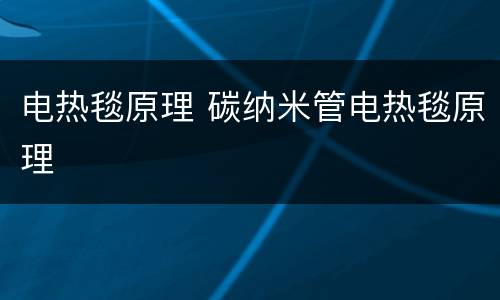 电热毯原理 碳纳米管电热毯原理