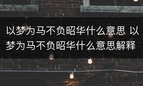 以梦为马不负昭华什么意思 以梦为马不负昭华什么意思解释一下