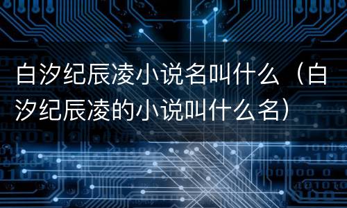 白汐纪辰凌小说名叫什么（白汐纪辰凌的小说叫什么名）