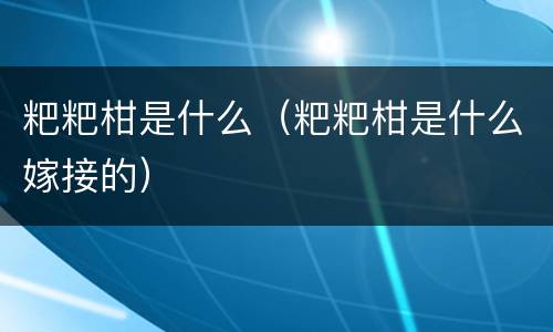 粑粑柑是什么（粑粑柑是什么嫁接的）
