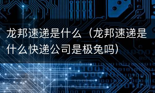龙邦速递是什么（龙邦速递是什么快递公司是极兔吗）