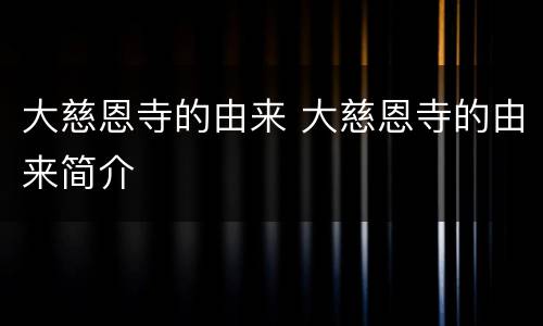 大慈恩寺的由来 大慈恩寺的由来简介