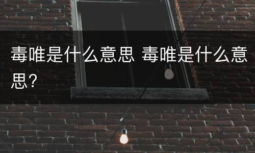 毒唯是什么意思 毒唯是什么意思?