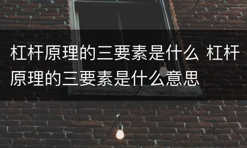 杠杆原理的三要素是什么 杠杆原理的三要素是什么意思