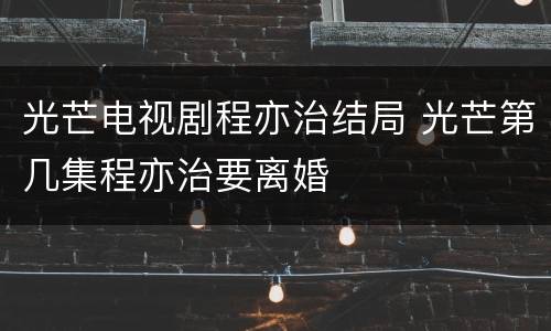 光芒电视剧程亦治结局 光芒第几集程亦治要离婚